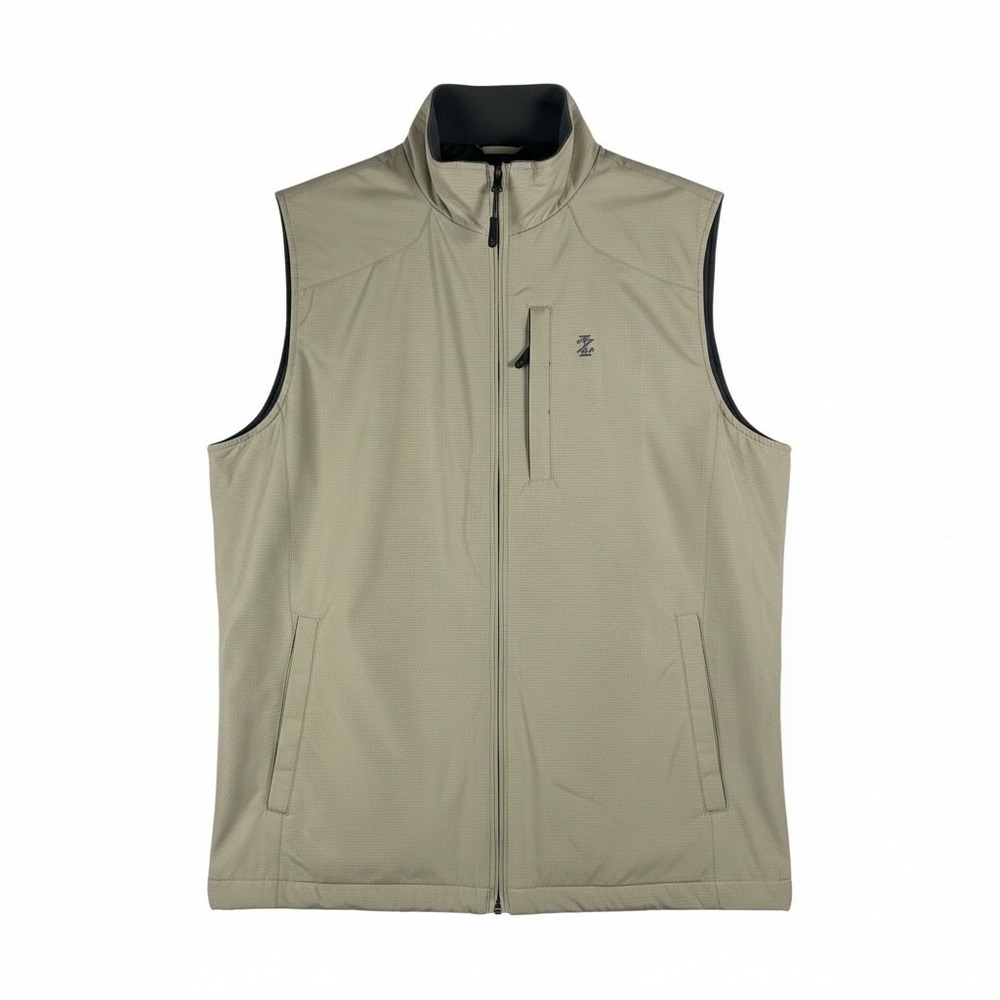 IZOD Golf Vest Mens Small Stone Tan Ripstop Fleece Lined Full Zip 606424